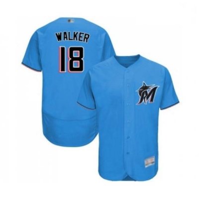 Mens Miami Marlins 18 Neil Walker Blue Alternate Flex Base Authentic Collection Baseball Jersey