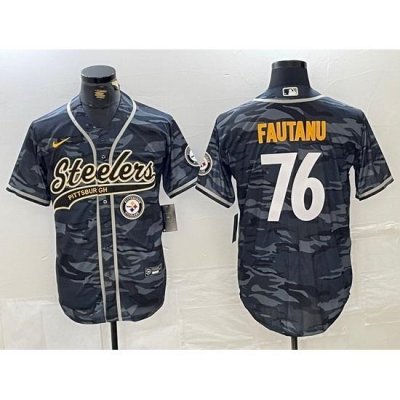 Men Pittsburgh Steelers 76 Troy Fautanu Black With Patch Cool Base Stitched Baseball Jersey 3