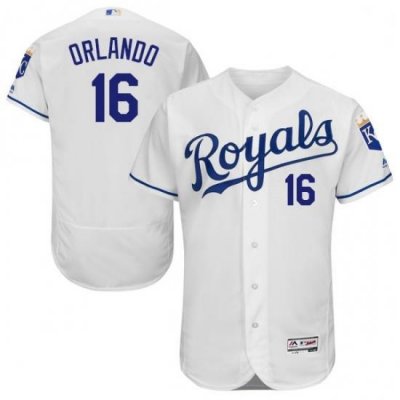 Mens Majestic Kansas City Royals 16 Paulo Orlando White Flexbase Authentic Collection MLB Jersey