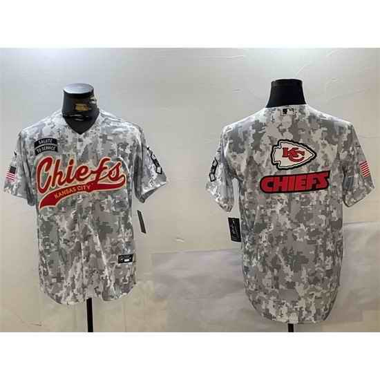 Men Kansas City Chiefs Team Big Logo 2024 Arctic Camo Salute To Service Stitched Baseball Jersey