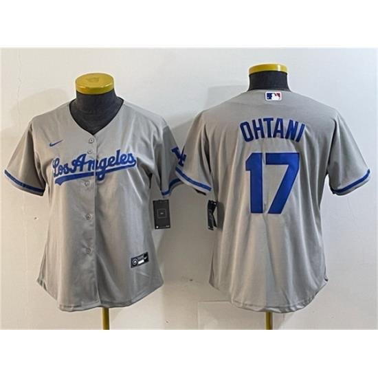 Women Los Angeles Dodgers 17 Shohei Ohtani Grey Stitched Jersey  3