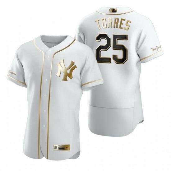 NeW York Yankees 25 Gleyber Torres White Nike Mens Authentic Golden Edition MLB Jersey