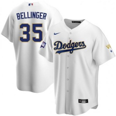 Women Los Angeles Dodgers Cody Bellinger 35 Championship Gold Trim White Limited All Stitched Cool Base Jersey