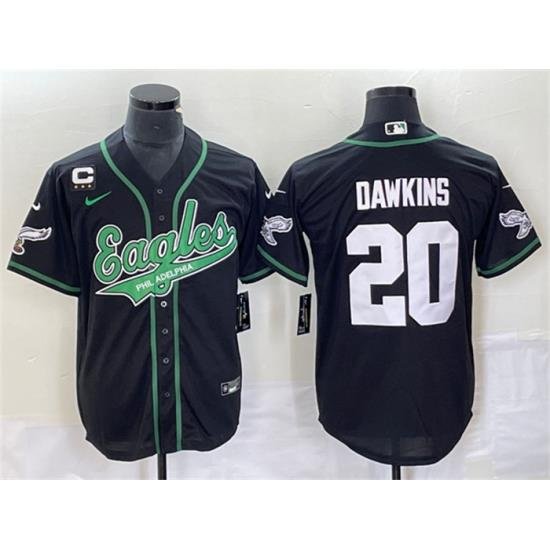 Men Philadelphia Eagles 20 Brian Dawkins Black With C Patch Cool Base Stitched Baseball Jersey