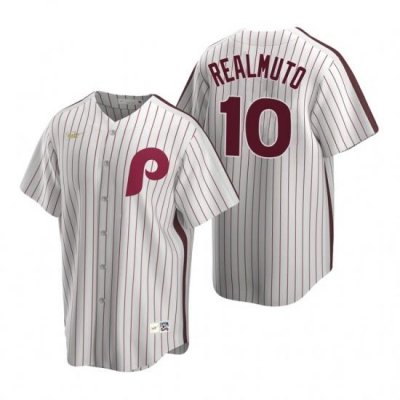 Mens Nike Philadelphia Phillies 10 JT Realmuto White CooperstoWn Collection Home Stitched Baseball Jersey