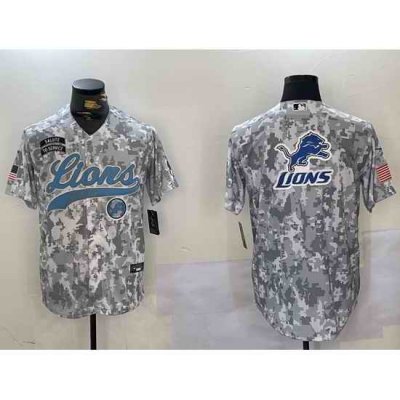 Men Detroit Lions Team Big Logo 2024 Arctic Camo Salute To Service Stitched Baseball Jersey 1