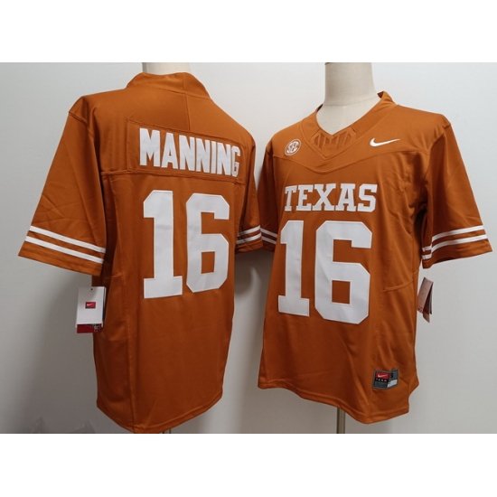 Men Texas Longhorns 16 Arch Manning Orange F U S E Stitched Jersey