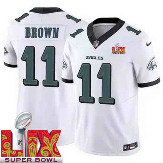 Men Philadelphia Eagles A.J. Brown #11 White 2024 2025 Super Bowl LIX F U S E Stitched NFL Jersey