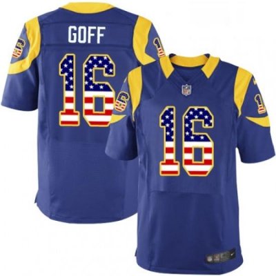 Men Nike Los Angeles Rams 16 Jared Goff Elite Royal Blue Alternate USA Flag Fashion NFL Jersey