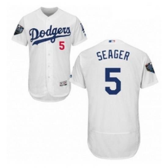 Mens Majestic Los Angeles Dodgers 5 Corey Seager White Home Flex Base Authentic Collection 2018 World Series Jersey