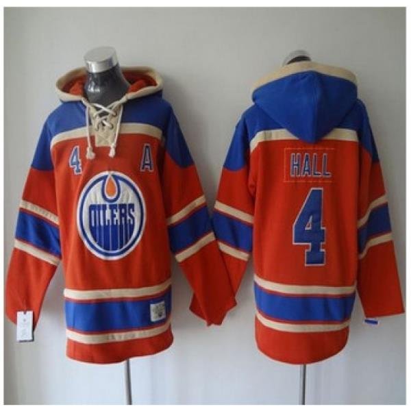 Edmonton Oilers #4 Taylor Hall Orange Sawyer Hooded Sweatshirt Stitched NHL Jersey