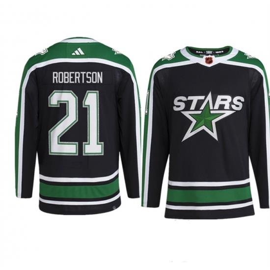 Men Dallas Stars 21 Jason Robertson Black 2022 23 Reverse Retro Stitched Jersey