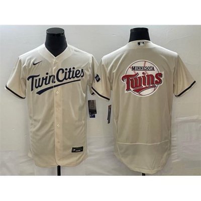 Men Minnesota Twins Cream Team Big Logo Flex Base Stitched Jersey