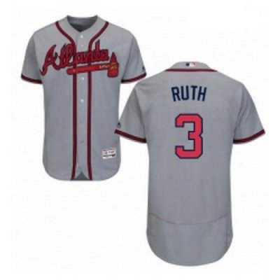 Mens Majestic Atlanta Braves 3 Babe Ruth Grey Road Flex Base Authentic Collection MLB Jersey