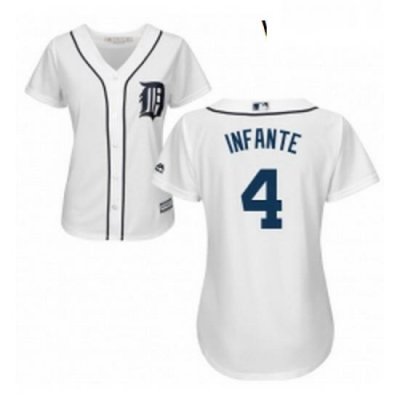 Womens Majestic Detroit Tigers 4 Omar Infante Replica White Home Cool Base MLB Jersey