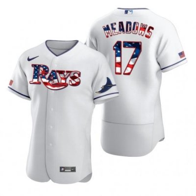 Men Tampa Bay Rays 17 Austin MeadoWs Men Nike White Fluttering USA Flag Limited Edition Flex Base MLB Jersey