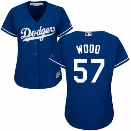 Womens Majestic Los Angeles Dodgers 57 Alex Wood Authentic Royal Blue Alternate Cool Base MLB Jersey