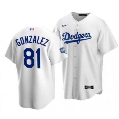 Men Los Angeles Dodgers 81 Victor Gonzalez White 2020 World Series Champions Home Patch Cool Base Stitched Jersey