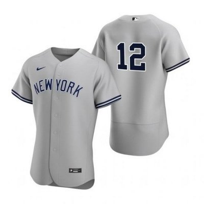 Men NeW York Yankees 12 Isiah Kiner Falefa Grey Flex Base Stitched jersey