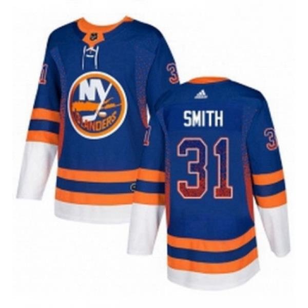 Mens Adidas New York Islanders 31 Billy Smith Authentic Royal Blue Drift Fashion NHL Jersey