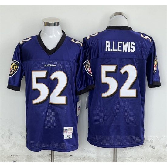 Men Baltimore Ravens 52 Ray Lewis Purple Throwback Football Jersey