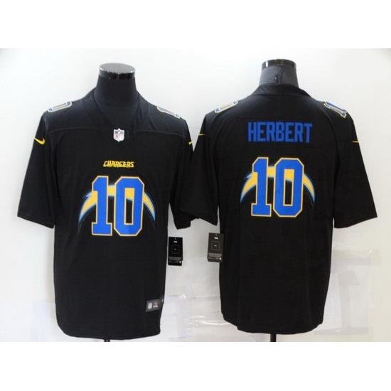 Men Los Angeles Chargers 10 Justin Herbert Black 2020 Shadow Logo Vapor Untouchable Stitched NFL Nike Limited Jersey