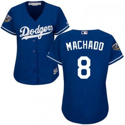 Womens Majestic Los Angeles Dodgers 8 Manny Machado Authentic Royal Blue Alternate Cool Base 2018 World Series MLB Jersey