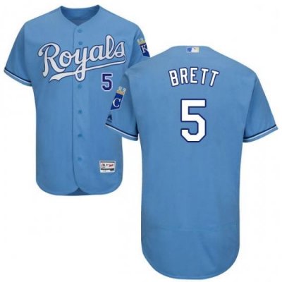 Mens Majestic Kansas City Royals 5 George Brett Light Blue Alternate Flex Base Collection 2018 World Series Jersey