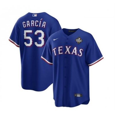 Men Texas Rangers 53 Adolis Garc EDa Royal 2023 World Series Stitched Baseball Jersey