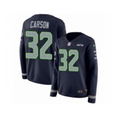 Womens Nike Seattle Seahawks 32 Chris Carson Limited Navy Blue Therma Long Sleeve NFL Jersey