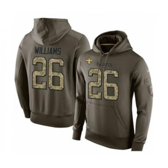 Football Mens New Orleans Saints 26 PJ Williams Green Salute To Service Pullover Hoodie