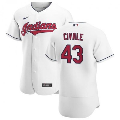 Men Cleveland Indians 43 Aaron Civale Men Nike White Home 2020 Flex Base Team MLB Jersey