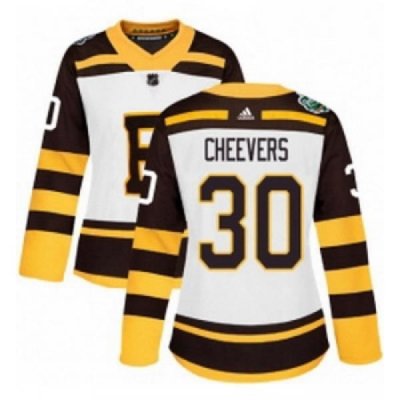 Womens Adidas Boston Bruins 30 Gerry Cheevers Authentic White 2019 Winter Classic NHL Jersey