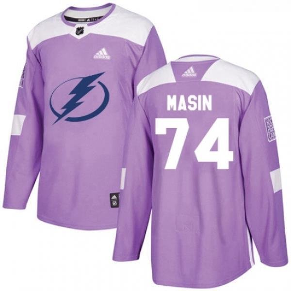 Youth Adidas Tampa Bay Lightning 74 Dominik Masin Authentic Purple Fights Cancer Practice NHL Jersey