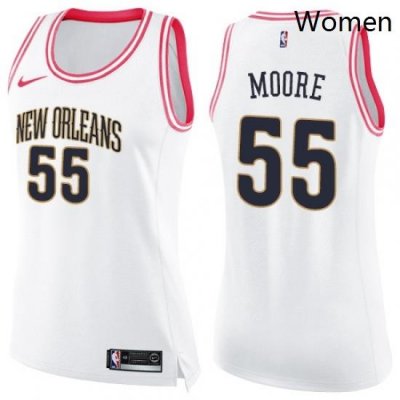 Womens Nike New Orleans Pelicans 55 ETwaun Moore Swingman WhitePink Fashion NBA Jersey