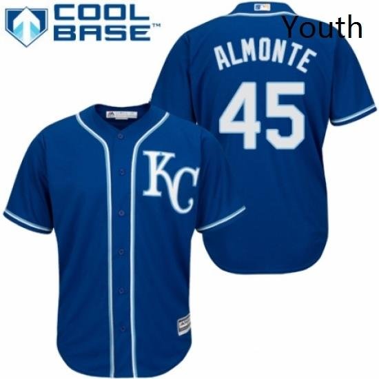 Youth Majestic Kansas City Royals 45 Abraham Almonte Replica Blue Alternate 2 Cool Base MLB Jersey