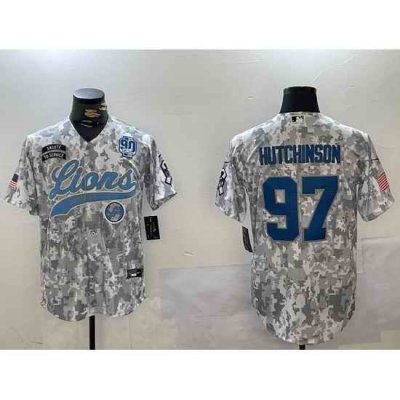 Men Detroit Lions 97 Aidan Hutchinson 2024 Arctic Camo Salute To Service Stitched Baseball Jersey 6