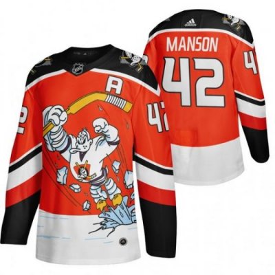 Men Anaheim Ducks 42 Josh Manson Red Adidas 2020 21 Reverse Retro Alternate NHL Jersey