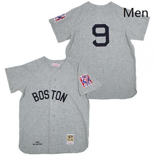 Mens Mitchell and Ness 1939 Boston Red Sox 9 Ted Williams Replica Grey Throwback MLB Jersey