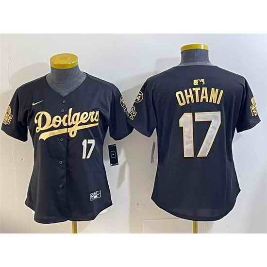 Women Los Angeles Dodgers 17 Shohei Ohtani Black Gold 2024 World Series With Fernando Memorial Patch Limited Stitched Baseball Jersey