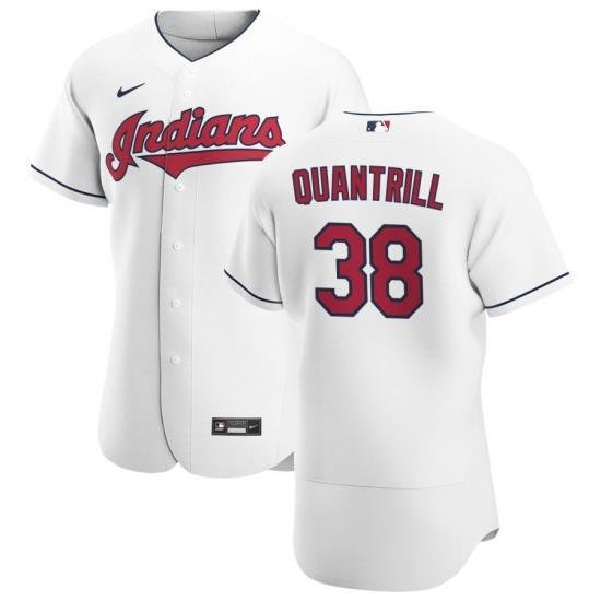 Men Cleveland Indians 38 Cal Quantrill Men Nike White Home 2020 Flex Base Team MLB Jersey