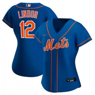 Women Nike NeW York Mets Francisco Lindor Blue Cool Base Stitched Jersey