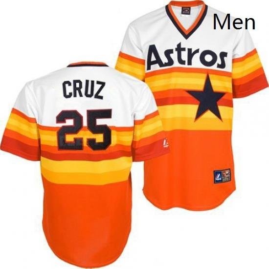 Mens Mitchell and Ness Houston Astros 25 Jose Cruz Jr Replica WhiteOrange ThroWback MLB Jersey