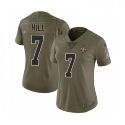 Womens Nike New Orleans Saints 7 Taysom Hill Limited Olive 2017 Salute to Service NFL Jersey