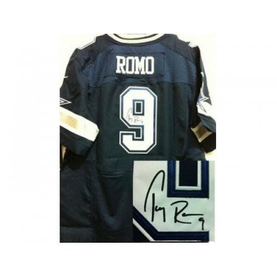 Nike Dallas CoWboys 9 Tony Romo Blue Elite Signed NFL Jersey