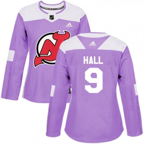 Womens Adidas New Jersey Devils 9 Taylor Hall Authentic Purple Fights Cancer Practice NHL Jersey