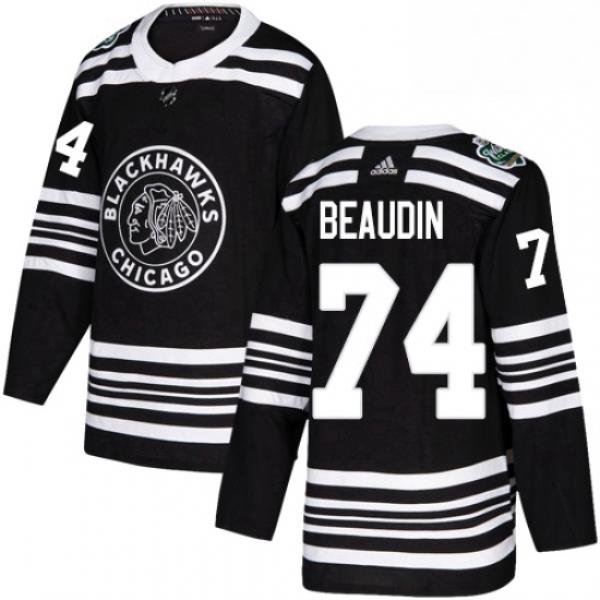 Mens Adidas Chicago Blackhawks 74 Nicolas Beaudin Authentic Black 2019 Winter Classic NHL Jerse