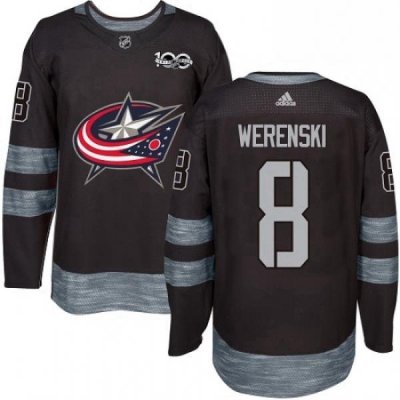 Mens Adidas Columbus Blue Jackets 8 Zach Werenski Authentic Black 1917 2017 100th Anniversary NHL Jersey