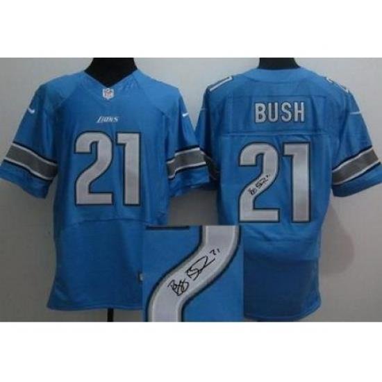 Nike Detroit Lions 21 Reggie Bush Blue Elite Signed NFL Jersey