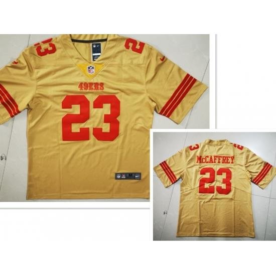 Men's San Francisco 49ers #23 Christian McCaffrey Gold NEW 2022 Inverted Legend Stitched NFL Nike Limited Jersey